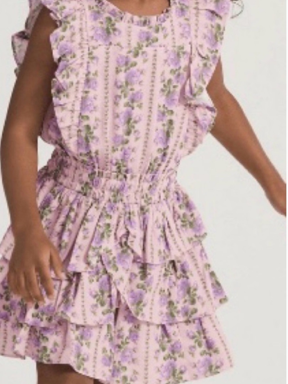 LoveShackFancy Pink Lavender Floral Ruffle Dress